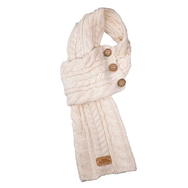 Aran Cable Button Scarf - Cream