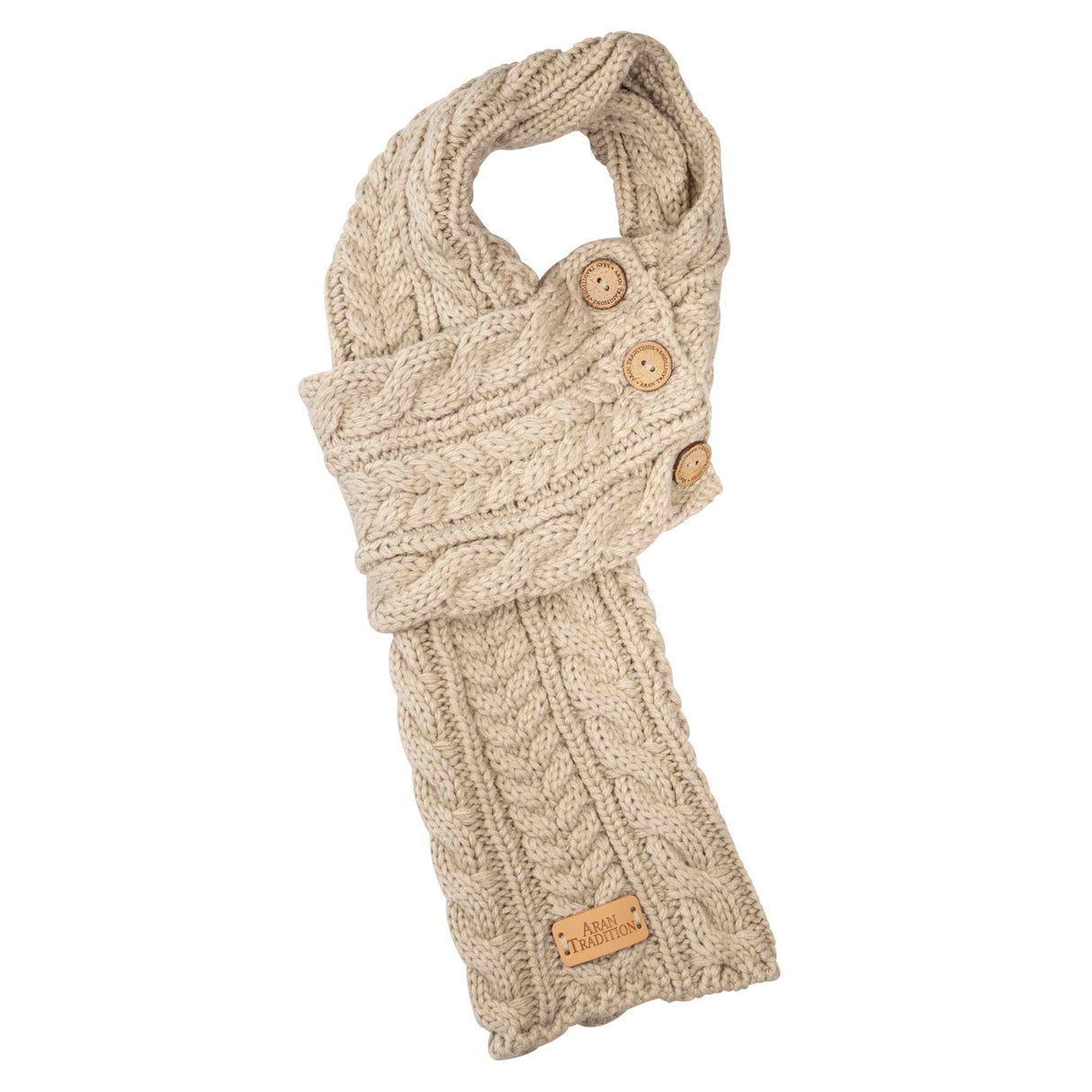 Aran Cable Button Scarf - Oat Mix