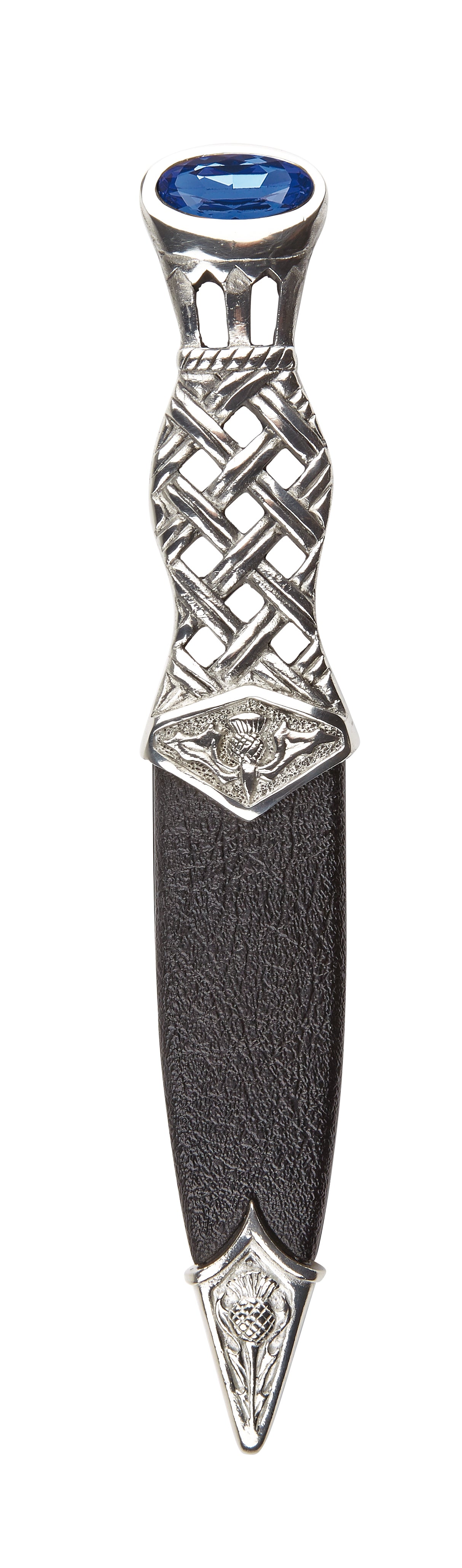 Lochy Weave Handle Polished Pewter with Stone Sgian Dubh