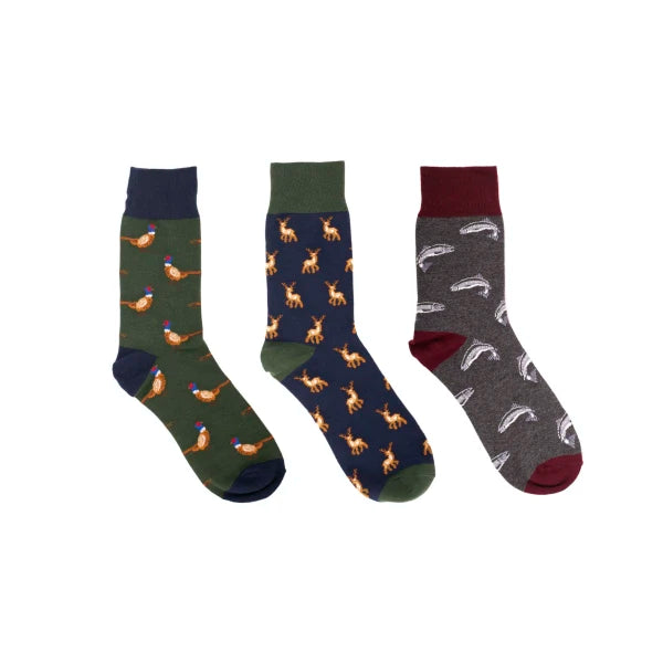 Heritage 3pk Socks - Pheasant/Salmon/Stag