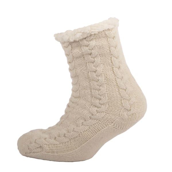 Aran Cable Fleece Lined Slipper Sock Cream