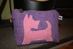 Scottie Dog Appliqué Harris Tweed Thistle Craft Cosmetics Bag