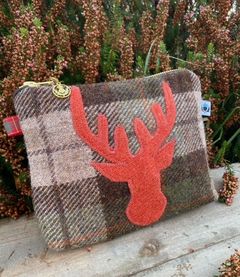 Stag Appliqué Harris Tweed Thistle Craft Cosmetics Bag