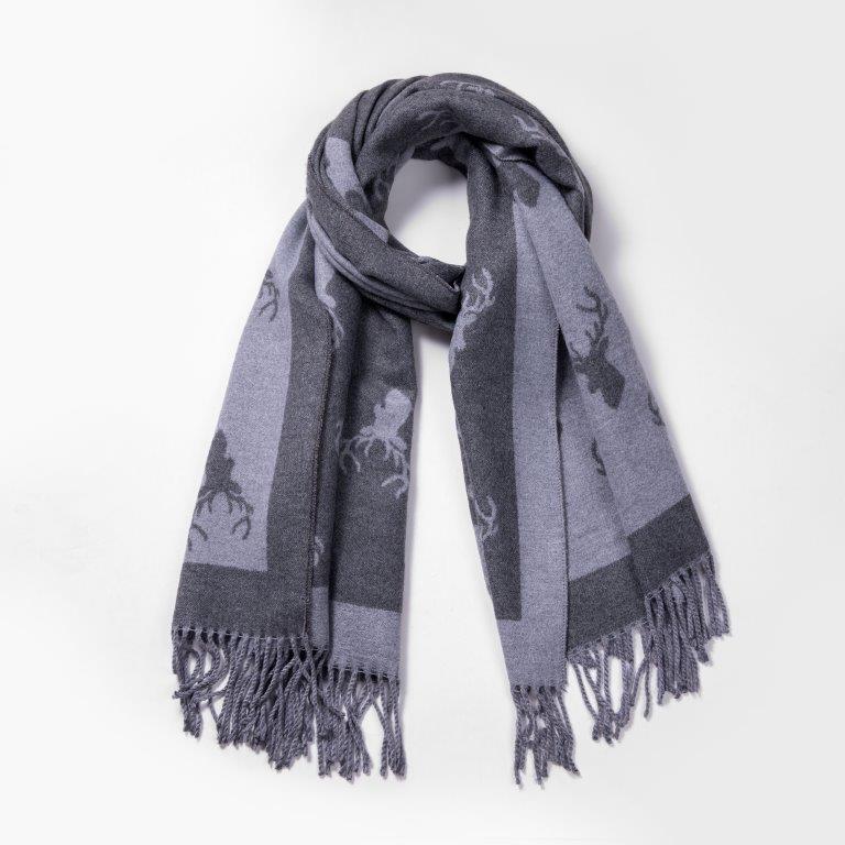 Grey Cashmere Blend Reversible Stag scarf