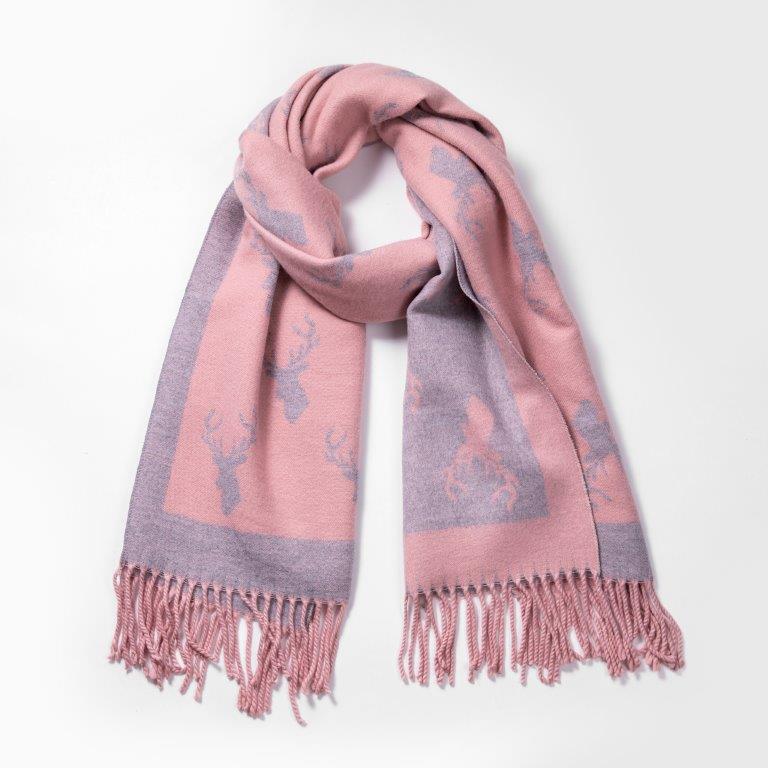 Pink / Grey Cashmere Blend Reversible Stag scarf