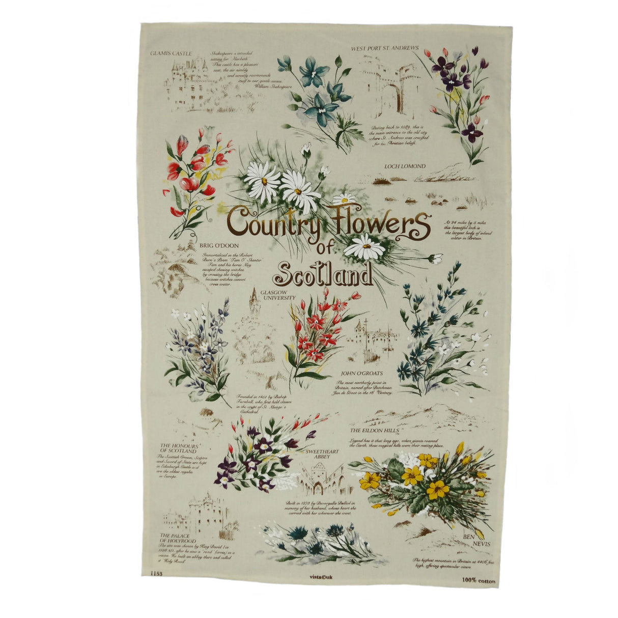 Country Flowers of Scotland Tea Towel