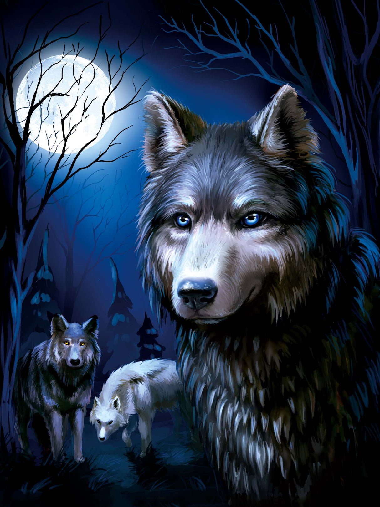 Wolf in Full Moon 3D Wall Art