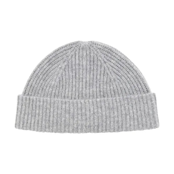 100% Cashmere Rib Docker Beanie - Grey