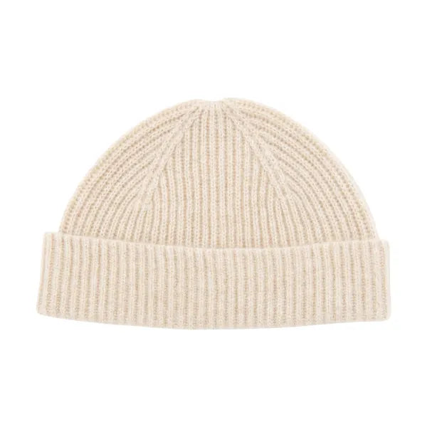 100% Cashmere Rib Docker Beanie - Pebble