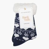 Ladies Navy Fair Isle Long Slipper Socks