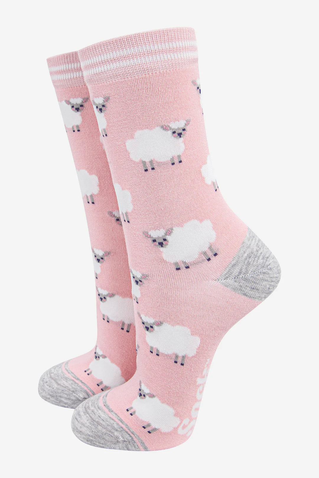 Ladies Light Pink/Grey Marl Sheep Bamboo Socks