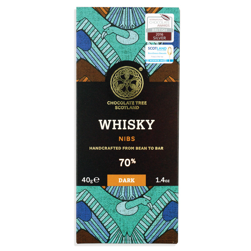 Whisky Nibs 40g Bar 70% Dark Chocolate