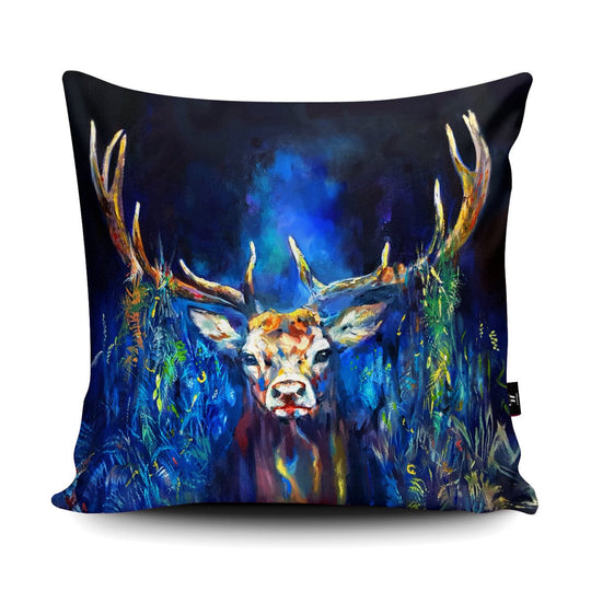 Blue Grazing Stag Vegan-Suede Cushion