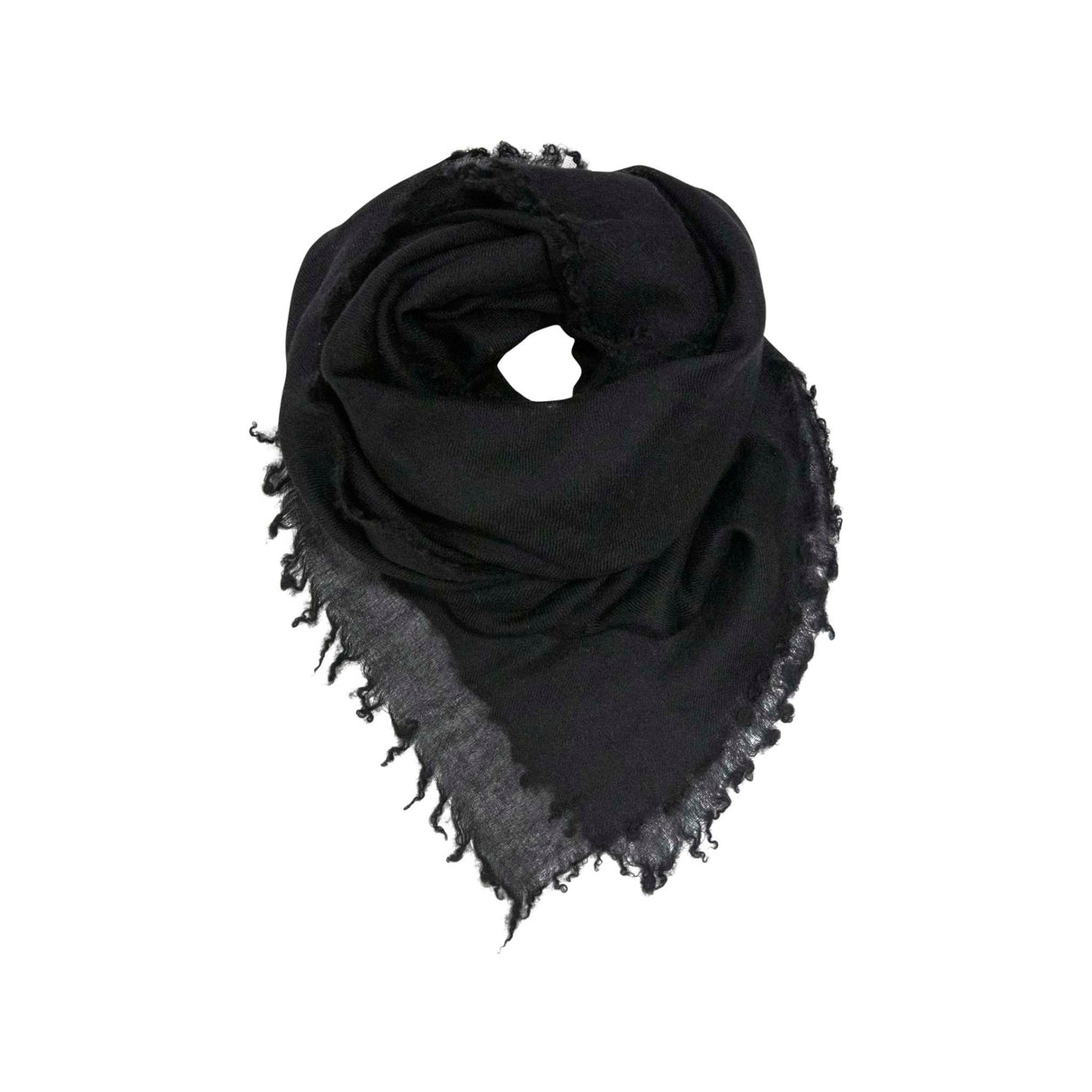 100% Cashmere Feather Fringe Scarf - Black