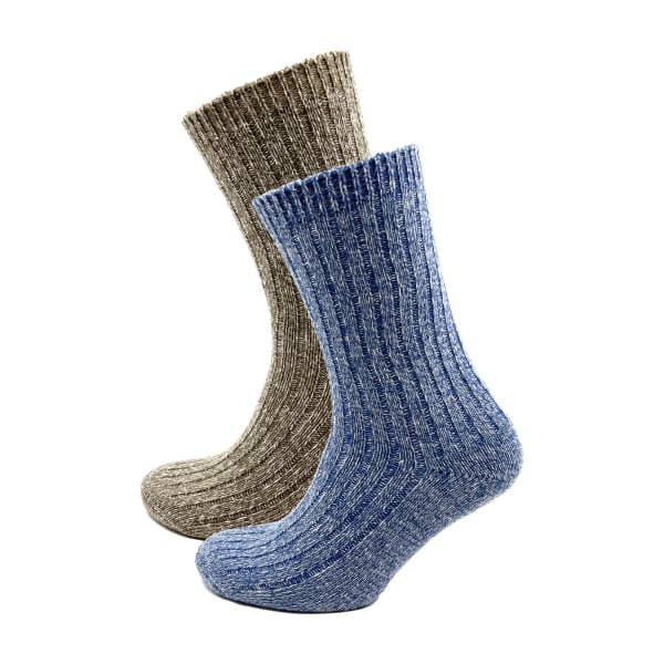 Merino Mix Ladies Walking Sock - Blue/Oatmeal Marl