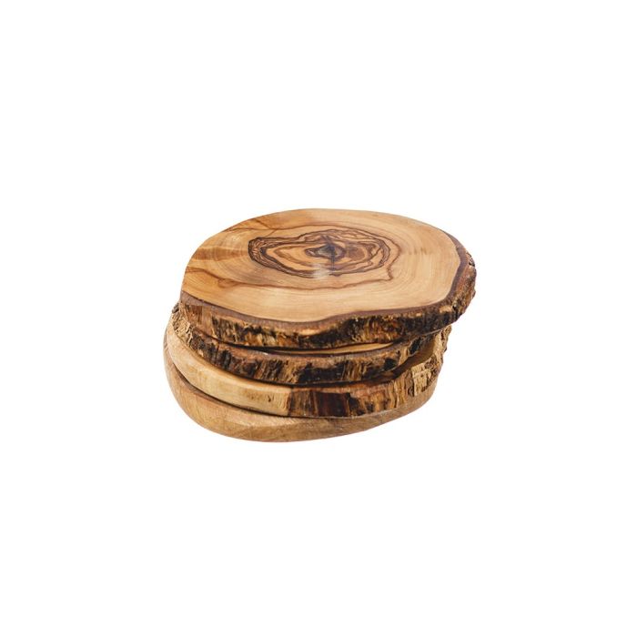 Olive Wood Set Of Four Rustic Coasters