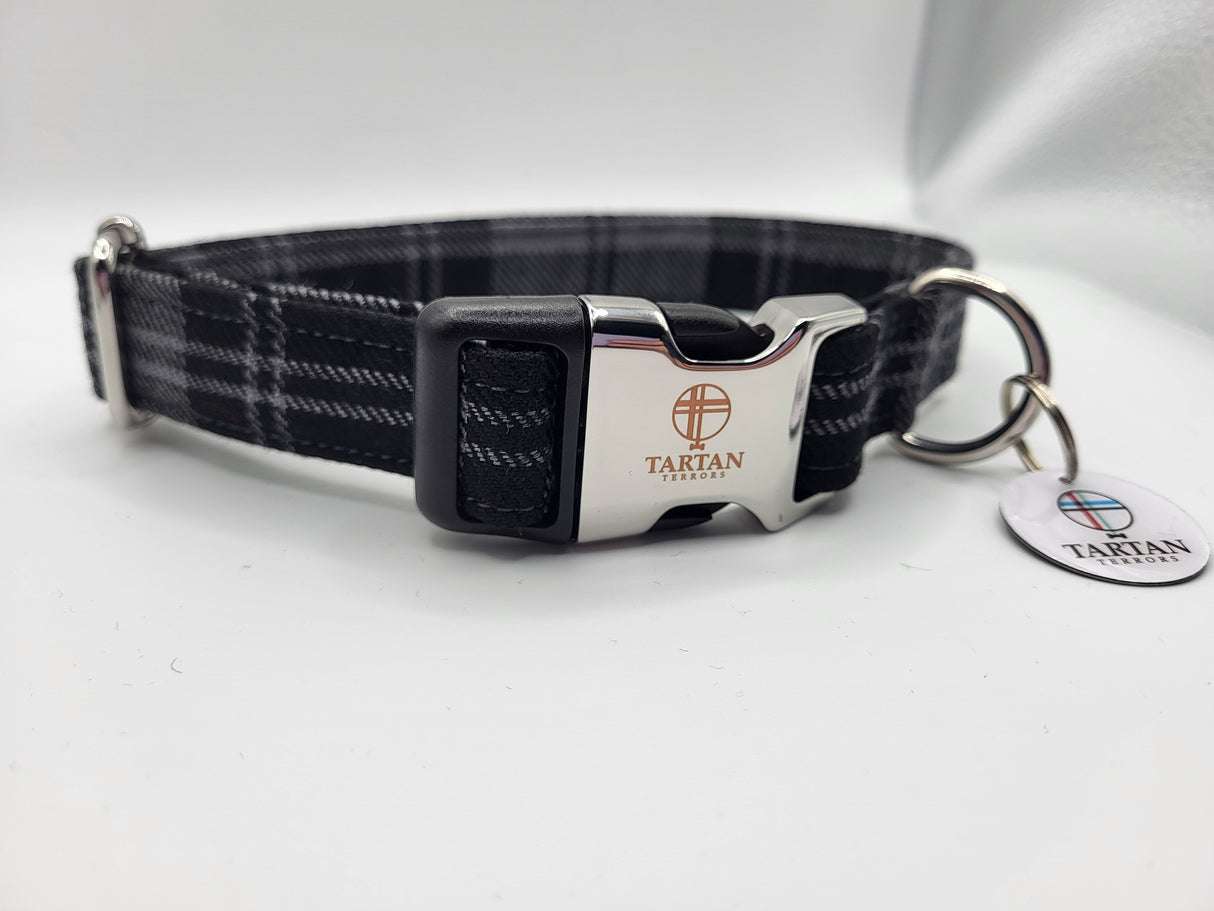 Douglas Grey Tartan Dog Collar Medium Approx 29-45cm round, 20mm wide