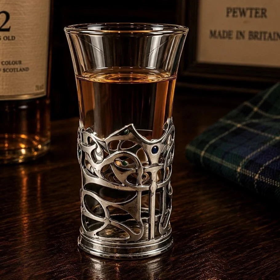 Pewter With Enamelled Dot Holder & Shot Glass