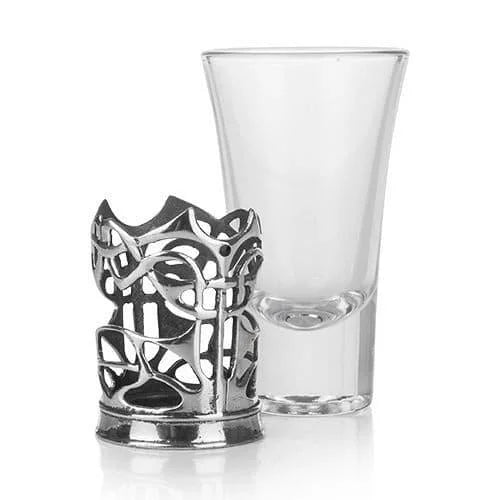 Pewter With Enamelled Dot Holder & Shot Glass