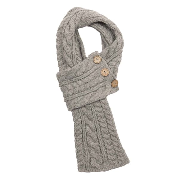 Aran Cable Button Scarf - Silver Grey