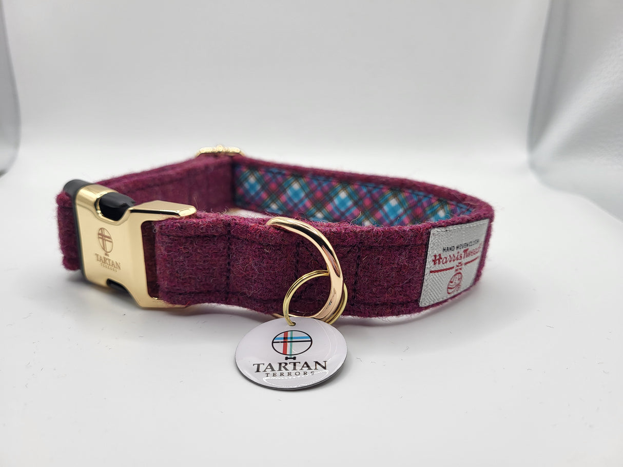 Mauve Harris Tweed Dog Collar Small Approx 18-29cm round, 20mm wide