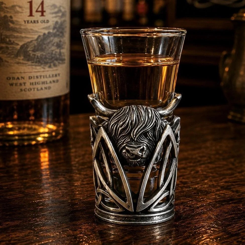 Pewter Highland Cow Holder & Shot Glass