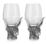 Pewter Highland Cow Stem Pair Of Wine Glasses
