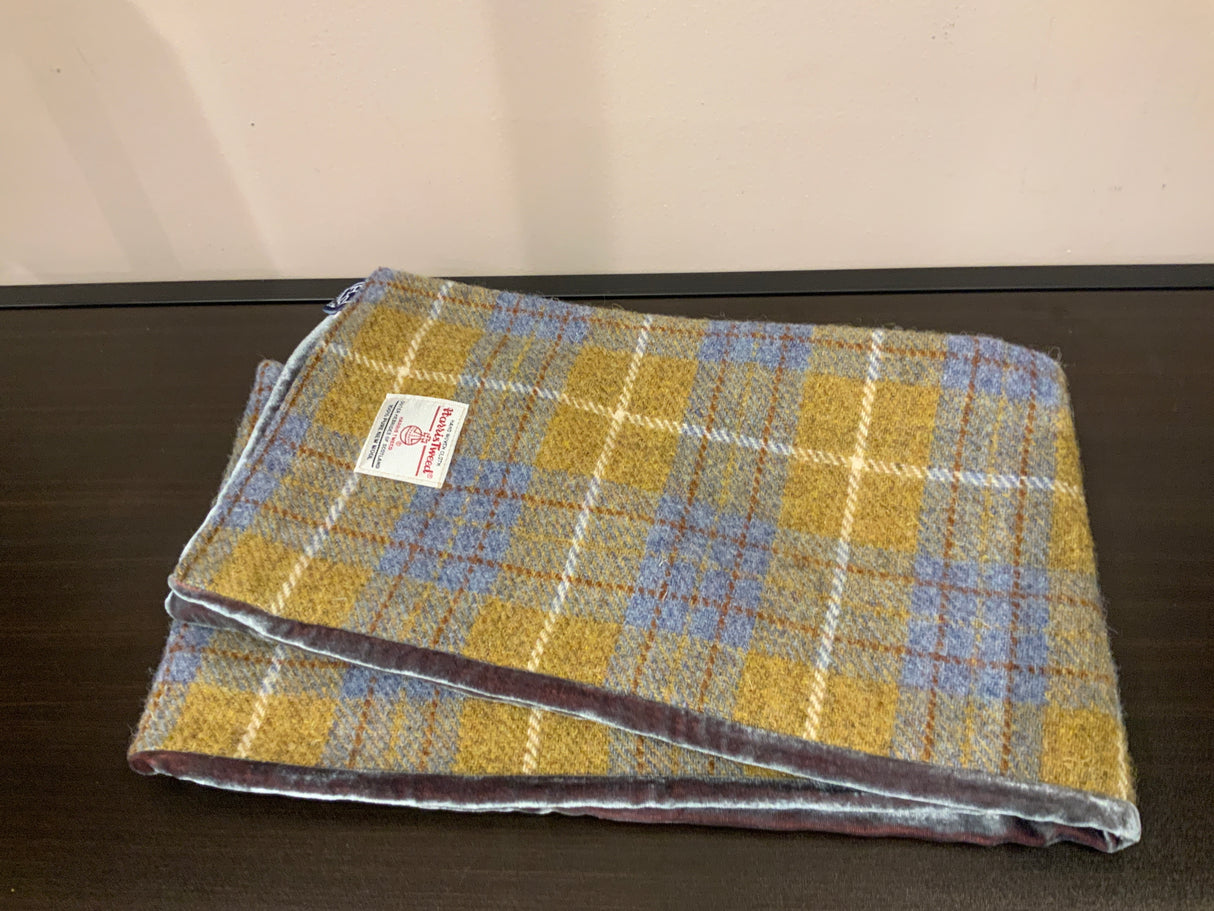 Mustard Harris Tweed Scarf With Velvet Back