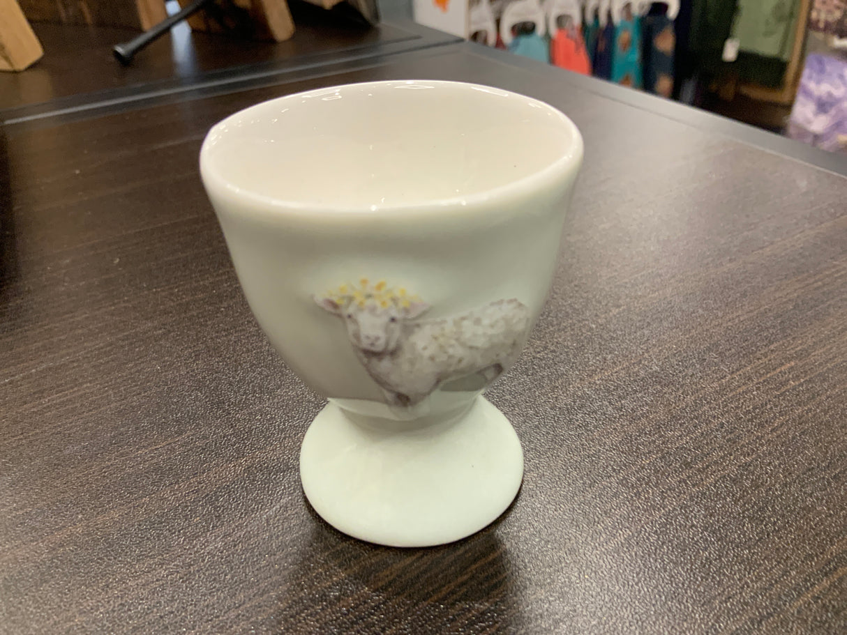 Stoneware Embossed Sheep With Flower Crown Egg Cup