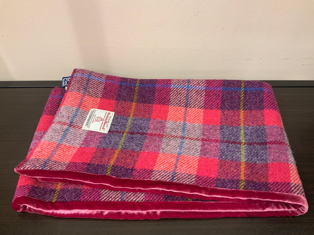 Dark Pink Harris Tweed Scarf With Velvet Back