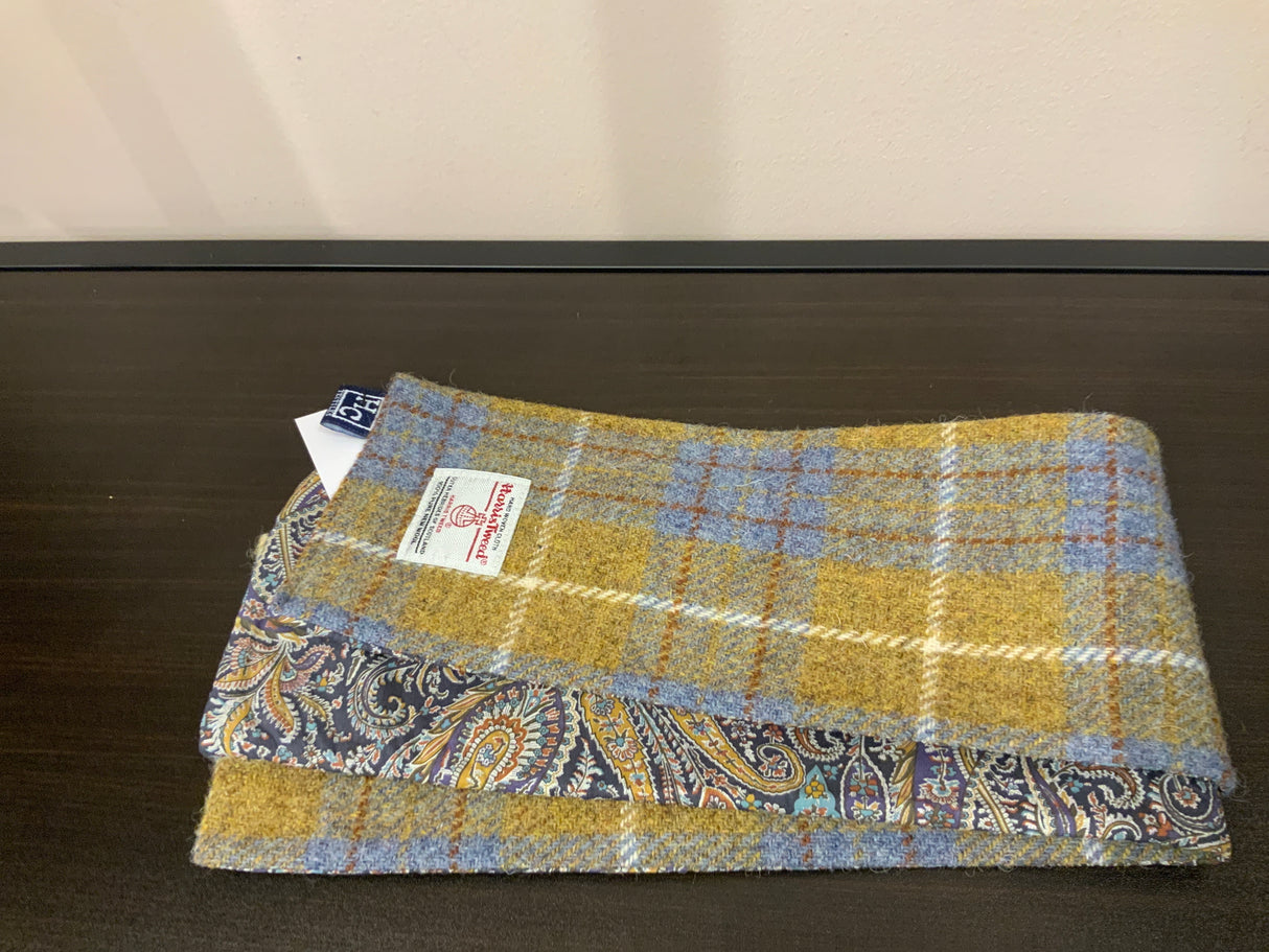 Mustard Harris Tweed Skinny Scarf With Paisley Pattern Back