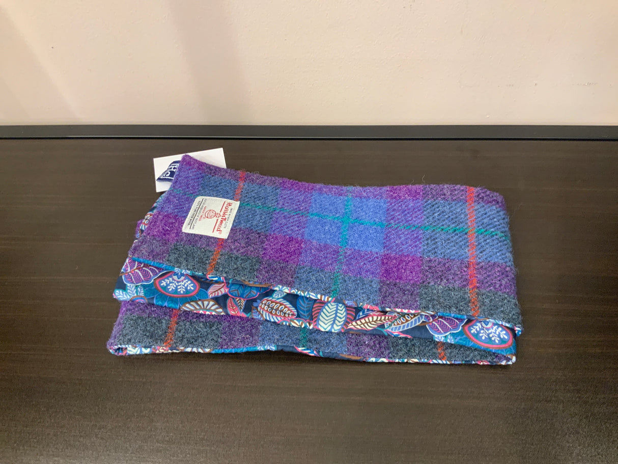 Blue Purple Harris Tweed Skinny Scarf With Citronella Leaf Back