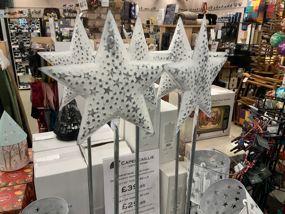 Large Single Star Ornament “Stephanus” Iron Grey On Stand 75cm Tall