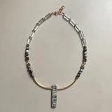 Glass, Gold Plated Hematite & Natural Black Silk Stone Necklace