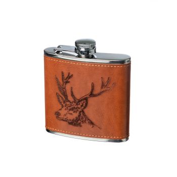 Stag Leather Covered Hip Flask (Gift Boxed)