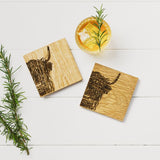 Highland Cow 2 Oak Coasters