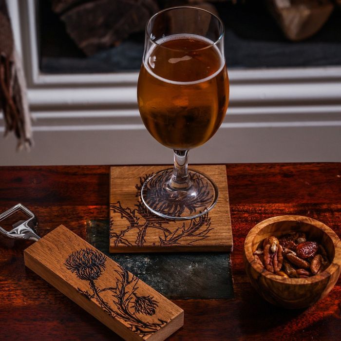 Trio of Thistles 2 Oak Coasters