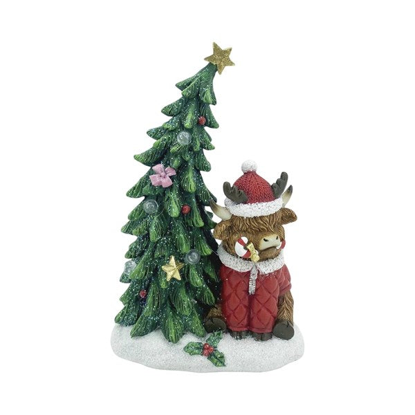 Highland Cow With Tree LED 14 x 22cm