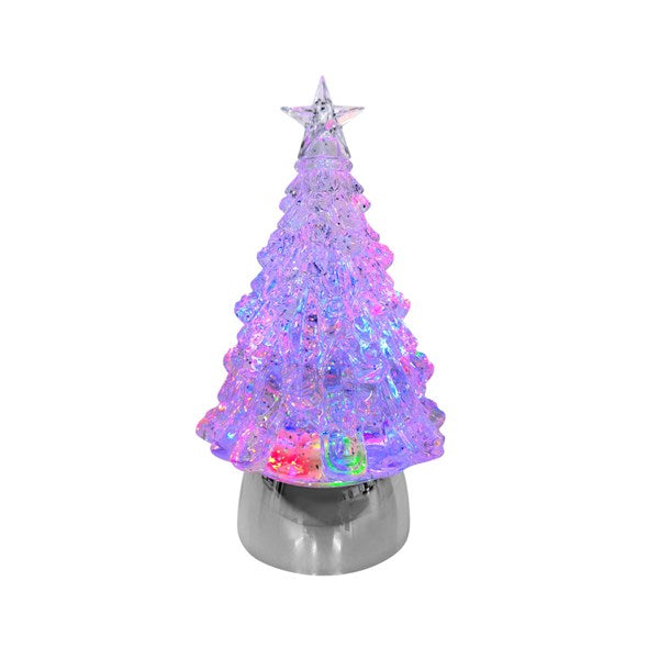 Christmas Tree Water Glass Colour Changing Lit Spinner 23cm Tall