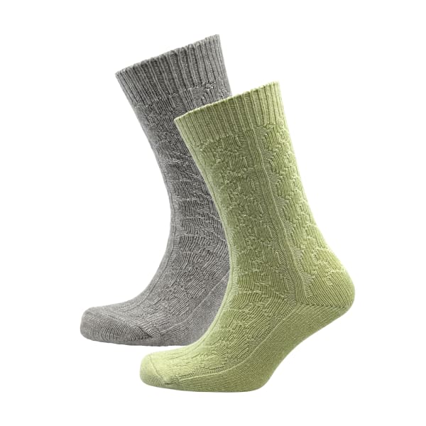 Aran Cable Cashmere Blend 2pack Socks - Laurel Green/Silver Grey