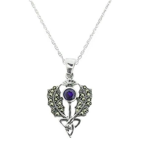 Marcasite with Amethyst Colour Stone Thistle Pendant