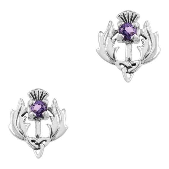 Classic Thistle with Amethyst Colour Stone Stud Earrings