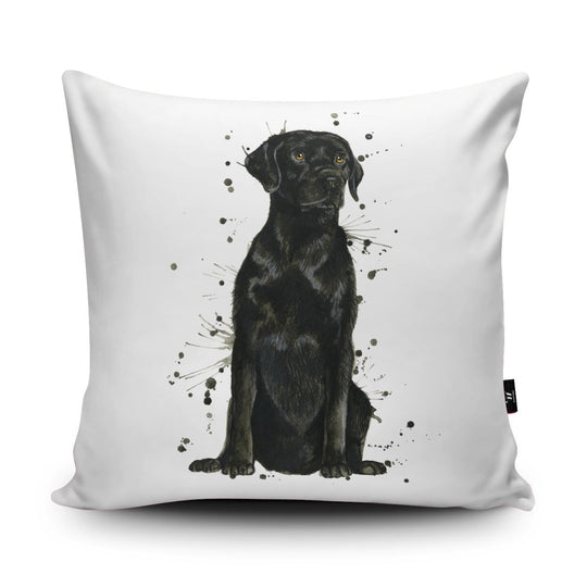 Splatter Black Labrador Vegan-Suede Cushion