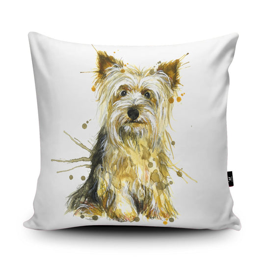 Splatter Yorkie Vegan-Suede Cushion