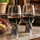 Pewter Stag Stem Pair Of Wine Glasses