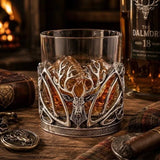 Pewter Stag Glass Whisky Tumbler