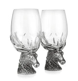 Pewter Stag Stem Pair Of Wine Glasses