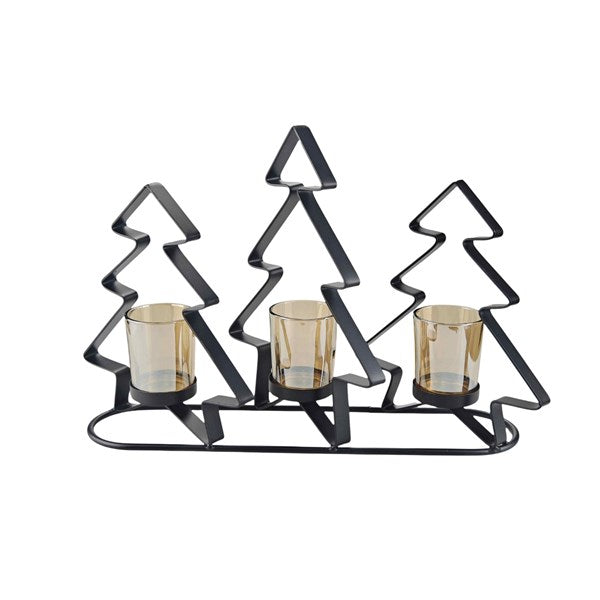 Triple Tree Amber Glass Tealight Holder 37 x 34cm