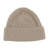 100% Cashmere Rib Beanie - Pebble