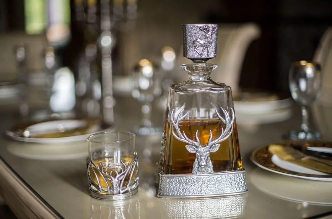 Pewter Stag Pyramid Glass Decanter